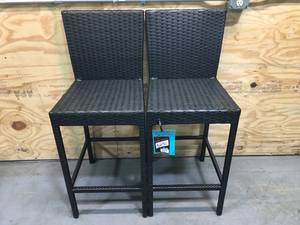 lot 39 image: Lot of 2 - Tall Wicker Outdoor Chairs
