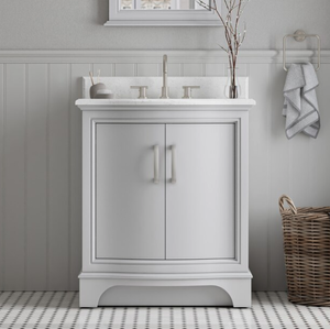 lot 13 image: New allen  roth Yorkshire 30-in Light Gray Undermount Single Sink Bathroom Vanity with Carrara Engineered Marble Top Model # 1412VA-30-242
