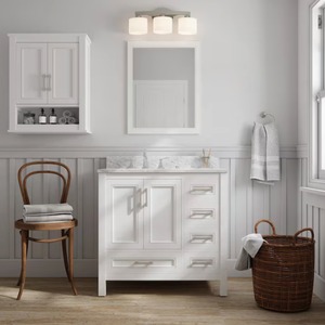 lot 14 image: New Allen  Roth Crest Hill 22-in x 30-in Framed Bathroom Vanity Mirror (White) Model # 1541MR-22-201