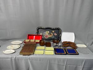 lot 20 image: Lot of Assorted Vintage and Modern Serving Trays and Dishes
