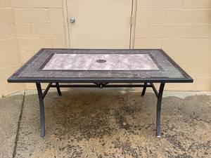 lot 75 image: Outdoor Patio Table with Decorative Tile Top