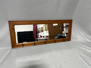 lot 203 image: Wood Framed Wall Mirror with 5 Metal Hooks