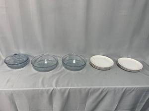 lot 118 image: Set of Glass Bakeware and White Ceramic Plates