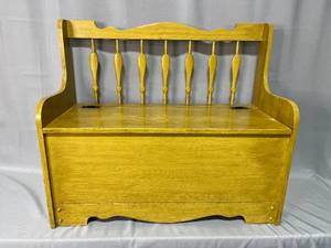 lot 168 image: Vintage Wooden Storage Bench with Backrest