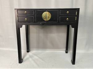 lot 170 image: Elegant Black Console Table with Brass Accents