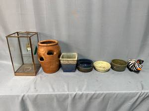lot 155 image: Assorted Ceramic and Glass Planters with Zebra Figurine