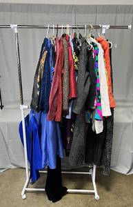 lot 197 image: Vintage - Lot of Assorted Coats and Jackets on Garment Rack - Various Sizes and Styles