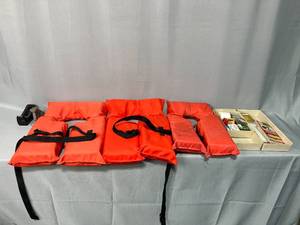 lot 108 image: Lot of Life Jackets and Misc. Office Supplies