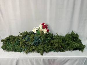 lot 90 image: Artificial Christmas Garland with Poinsettia Decorations