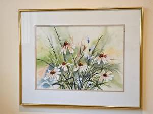 lot 58 image: Wildflowers Watercolor Framed Art Signed J Telford