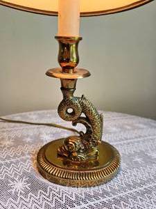 lot 104 image: Rococo Brass Dolphin Table Lamp