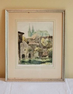 lot 87 image: French Fine Art Print - Rene Georges Gautier - Dans lOmbre de la Cathedrale de Chartres