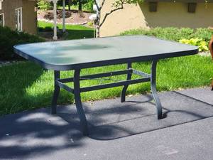 lot 155 image: Spacious Outdoor  Patio Tempered Glass Surface Table