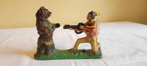 lot 194 image: Vintage Style Repro Indian Shooting a Bear Mechanical Bank