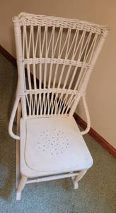 lot 93 image: Antique White Wicker Rocking Chair