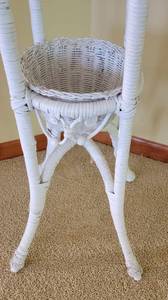 lot 94 image: Vintage Tall White Wicker Basket Planter Stand