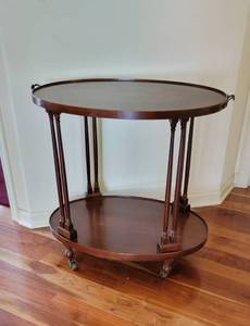 lot 15 image: Lovely Inlaid Serving Cart Accent Table