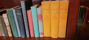 lot 40E image: Collection of Antique Canvas Bound Books  Henry James  Ruskin  Whittier  Plato  Holmes