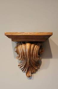 lot 148 image: Elegant Gold Gilt Scrolled Wall Sconce Shelves, Pair