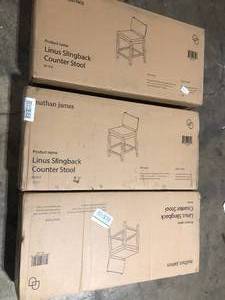 Lot of Nathan James Linus Modern Upholstered Counter Height Bar Stool with Back and Solid Rubberwood Legs in a Wire-Brushed Brown Finish  Customer Returns See Pictures