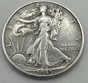 lot 12 image: 1945-D XFAU Walking Liberty Half Dollar