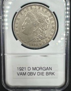lot 18 image: 1921-D Morgan Vam Obverse Die Breaks
