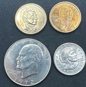 lot 50 image: Lot of 4 Clad Dollar Coins
