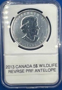 lot 55 image: 2013 1oz .9999 Silver $5 Canadian Reverse Proof Coin