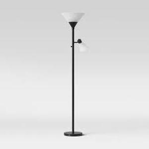 lot 1 image: Mother Daughter Torchiere Floor Lamp with Glass Shade - Threshold-Black