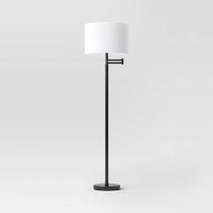 lot 2 image: Metal Column Swing Arm Floor Lamp BlackWhite - Threshold