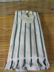 lot 127 image: 1 Set of 2 Threshold Green Stripe Hand Towels with Frayed Tassels