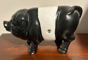 lot 63 image: Cute Vintage Cast Iron Pig Bank
