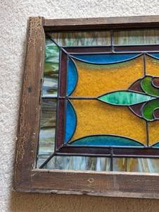lot 6 image: Colorful Antique Stained Glass Window Panel