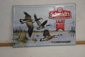 lot 617 image: Schmidt Premium Beer Light Birds Metal Sign