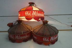 lot 800 image: 3 -1970s Old Milwaukee Tiffany Lights (needs TLC)