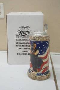 lot 32 image: Norman Rockwell Rosie The Riveter Stein Limited Edition set 3