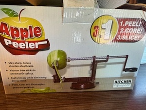 lot 21 image: Kitchen Keeper 3 in 1 Apple Peeler, Corer, Slicer and Restoration Hardware Incomparable ApplePotatoe Peeler