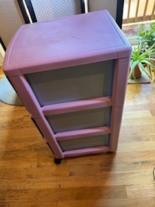 lot 60 image: Sewing Supplies in a Three Tier Plastic Rolling Storage Container