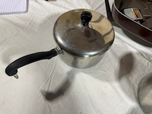 lot 102 image: Two Quart Faberware and Lewis Stainless Steel Sauce Pans and West Bend Electric Skillet
