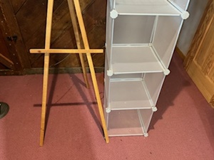 lot 174 image: Easel, Craft Supply Shelf and Paint and Paint Brushes
