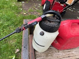 lot 12 image: Five Gallon Gas Can and Weed Sprayer (model 46431)