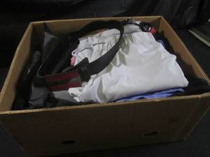 lot 409 image: (A-1) Box of Assorted Clothes and Guess Belt