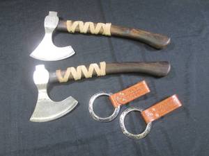 lot 10 image: (EW5) Pair of Viking War Axes #s 64 and 65 - Maker Brian Rongholt, Odins Forge, Rochester MN - Matched Set With Belt Rings - Valued At $1,000 to $1,500