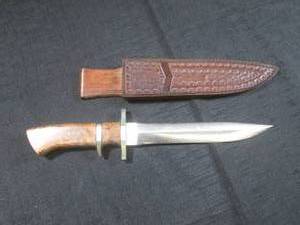 lot 16 image: (CNTR) Sub-Hilt Fighter - Maker R.P. Knives, F in F Champion, Burl Handle - Valued At $500 -  Knife 13 58 Overall Length