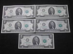 lot 37 image: (CNTR) 5 Uncirculated Sequential $2 Dollar Bills