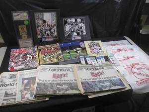lot 126 image: (EW4) Assorted Sports Collectibles Signed Jeff Bagwell Card, Photos, Magazines, Twins Tickets, Newspapers Etc