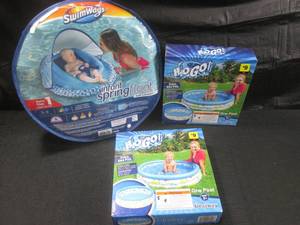 lot 130 image: (CS) Infant Spring Float with Sun Canopy and 2 Inflatable Pools