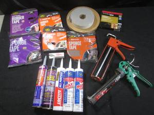 lot 142 image: (EW3) Assorted Caulk, 2 Caulk Guns and Misc Rubber and Sponge Tape