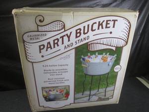lot 214 image: (A-4) Galvanized Metal Party Bucket and Stand 9.25 Gallon Capacity Built In Bottle Opener