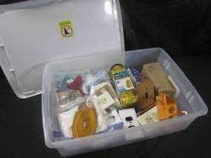 lot 215 image: (EW5) Tote with Lid Full of Misc Electrical Components and Accessories